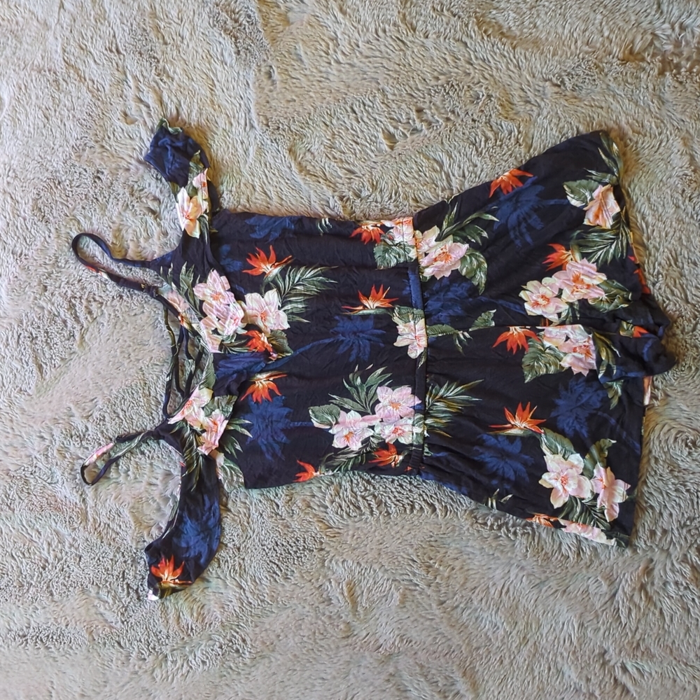 Flower and palm tree tank/ off shoulder romper
